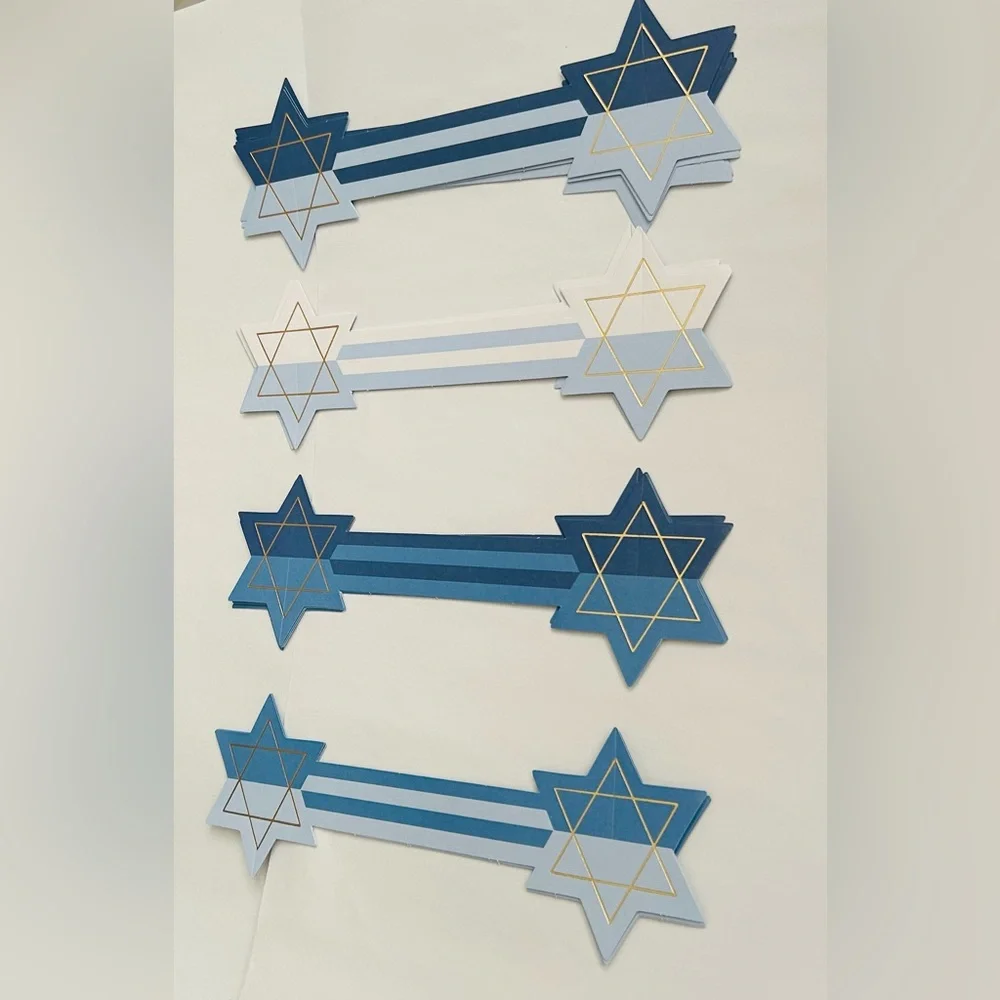 New 64 Blue Paper Napkin Rings Jewish Stars My Mind’s Eye made in Malaysia